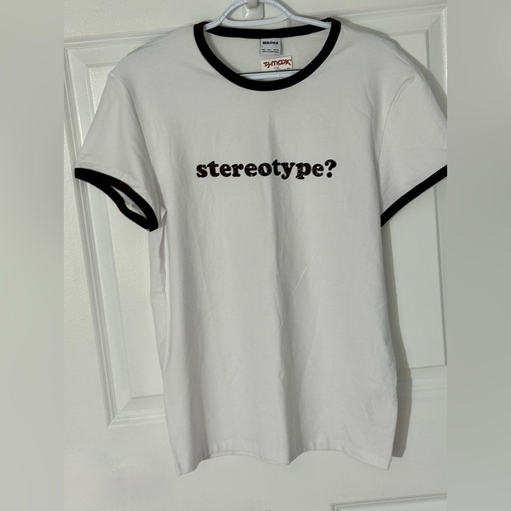 Bershka White Tee with Brown Trim